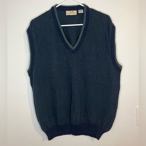 Vintage Izod Golf Sweater Vest Navy Blue & Green Grandpa Style Size Large Preppy